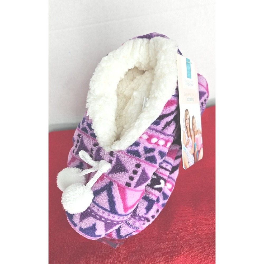 Women"s Sherpa Lined‎ Cozies Non Slip Slippers S/M 6-7.5 Purple Pink New Gift